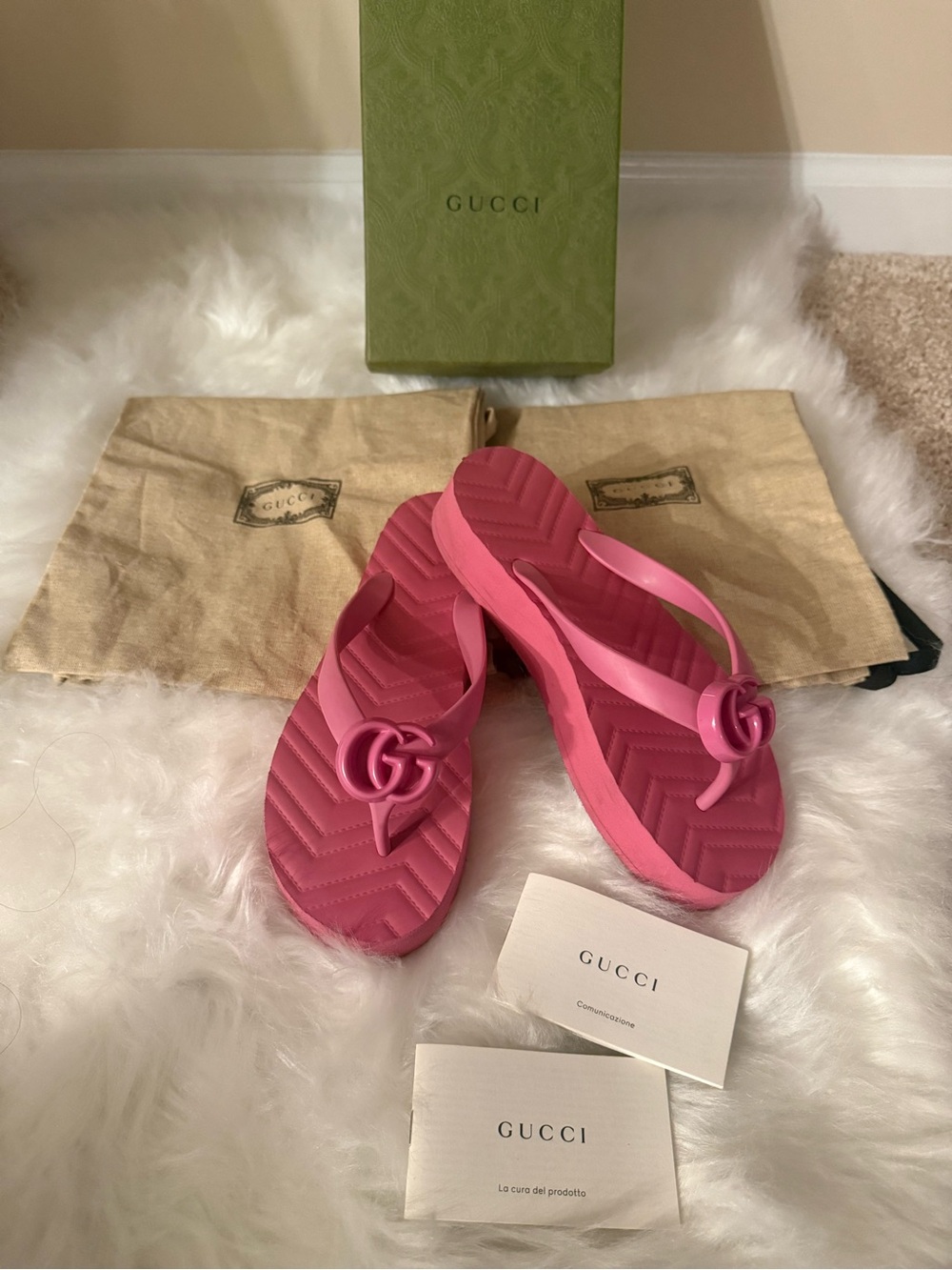 Gucci Pink GG Rubber Thong Sandals